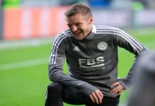 WARSAW, POLAND - 30 SEPTEMBER, 2021: UEFA Europa League Group Stage Match, Legia Warszawa vs Leicester City FC 1:0 o.p: Jamie Vardy of Leicester City FC